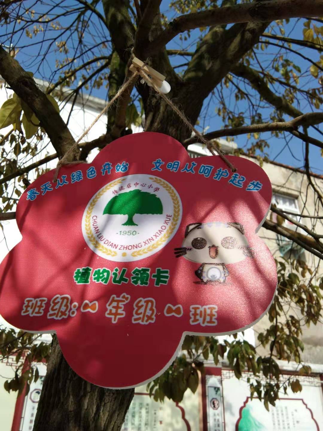 潢川县传流店乡中心小学开展植物认养植树节主题活动